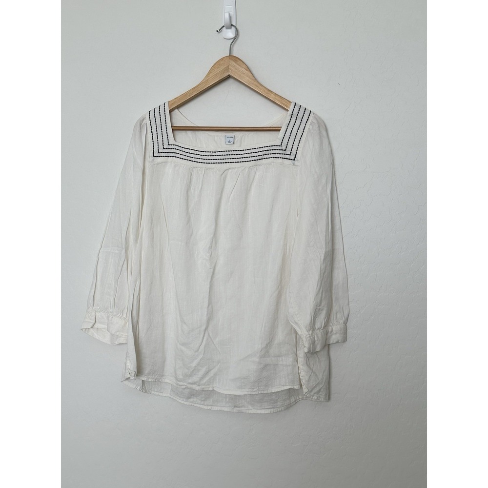 OLD NAVY Women's Peasant Boho Embroidered Ivory Tunic Blouse Top XL